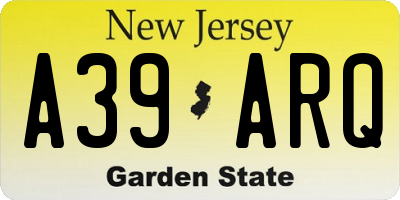 NJ license plate A39ARQ