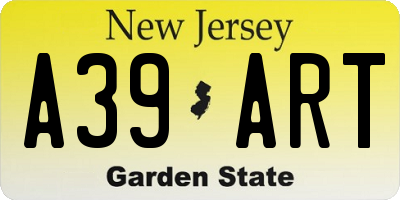 NJ license plate A39ART