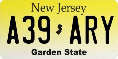 NJ license plate A39ARY
