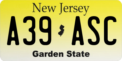 NJ license plate A39ASC