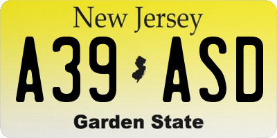 NJ license plate A39ASD