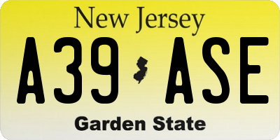 NJ license plate A39ASE