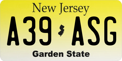 NJ license plate A39ASG