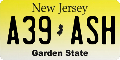 NJ license plate A39ASH