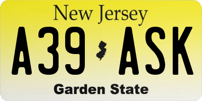 NJ license plate A39ASK
