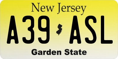 NJ license plate A39ASL