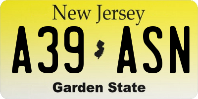 NJ license plate A39ASN