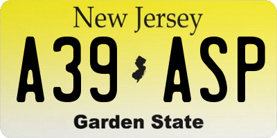 NJ license plate A39ASP