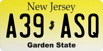 NJ license plate A39ASQ