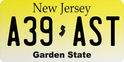 NJ license plate A39AST