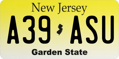 NJ license plate A39ASU