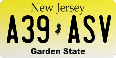 NJ license plate A39ASV