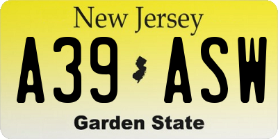 NJ license plate A39ASW
