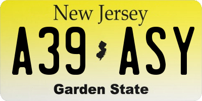 NJ license plate A39ASY