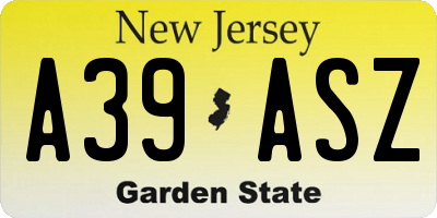 NJ license plate A39ASZ