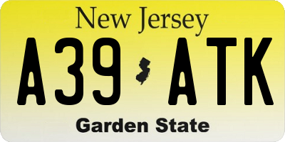 NJ license plate A39ATK