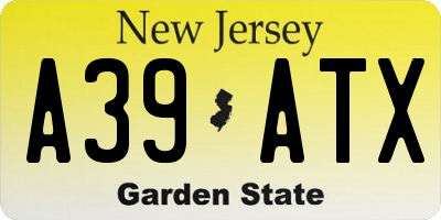 NJ license plate A39ATX