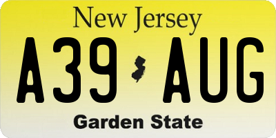 NJ license plate A39AUG
