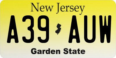 NJ license plate A39AUW