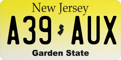 NJ license plate A39AUX