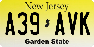 NJ license plate A39AVK