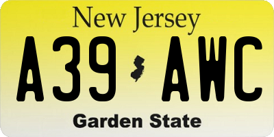 NJ license plate A39AWC