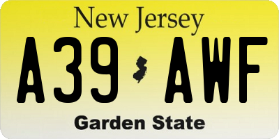 NJ license plate A39AWF