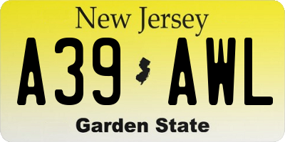 NJ license plate A39AWL