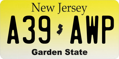 NJ license plate A39AWP