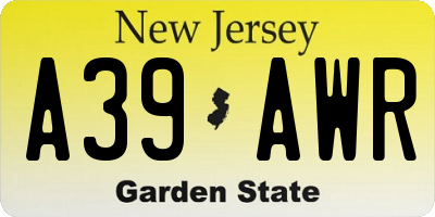 NJ license plate A39AWR