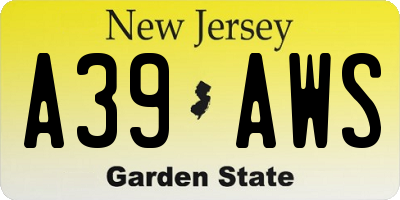 NJ license plate A39AWS