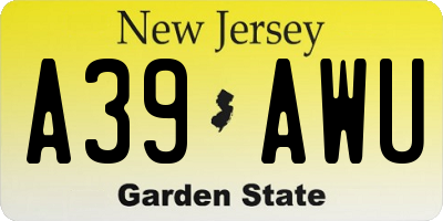 NJ license plate A39AWU