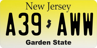 NJ license plate A39AWW