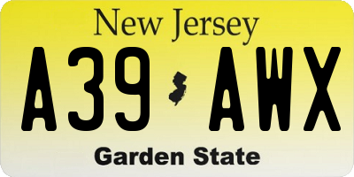 NJ license plate A39AWX
