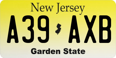 NJ license plate A39AXB