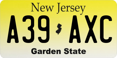 NJ license plate A39AXC
