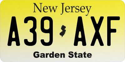 NJ license plate A39AXF