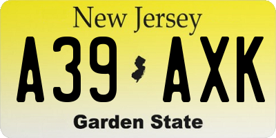 NJ license plate A39AXK