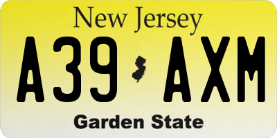 NJ license plate A39AXM
