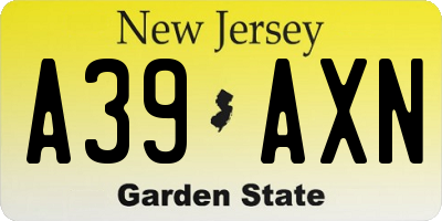 NJ license plate A39AXN