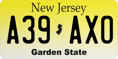 NJ license plate A39AXO