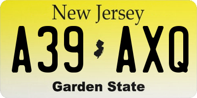 NJ license plate A39AXQ