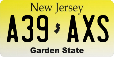 NJ license plate A39AXS