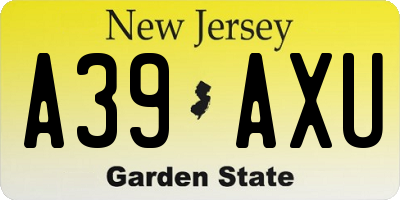 NJ license plate A39AXU