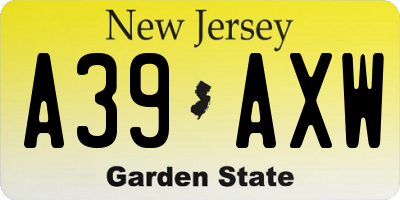 NJ license plate A39AXW