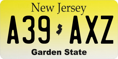 NJ license plate A39AXZ