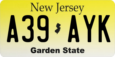 NJ license plate A39AYK
