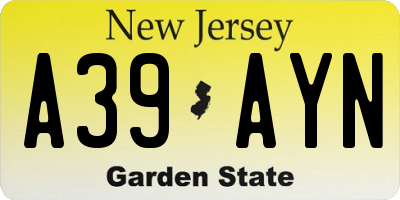 NJ license plate A39AYN