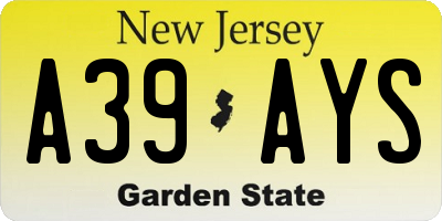 NJ license plate A39AYS