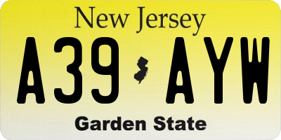 NJ license plate A39AYW